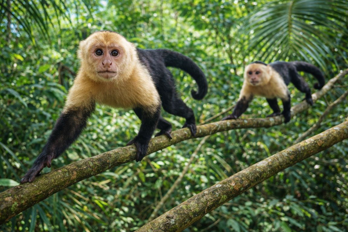 Wild capuchin monkeys in the Brazilian Amazon rainforest, captured during a nature and wildlife tour with Amazon Brazil Tours